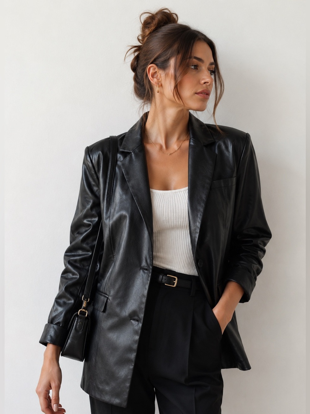 Blank NYC Vegan Leather Blazer XS Black Minimalist Oversized 90s Jacket NWT
